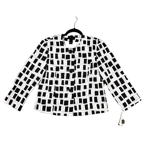 Investments Women’s Size 8 Black White Square Block Pattern Career Jacket NWT - Picture 1 of 16